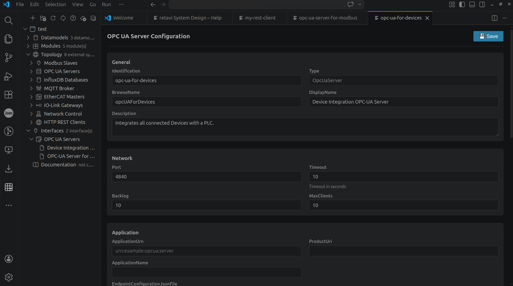 Anbindung von Geräten per OPC UA im Universal Device Integrator