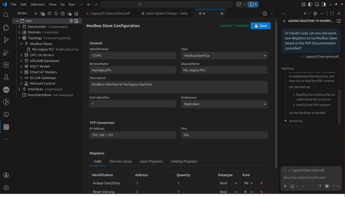 Anbindung der Maschine per Feldbus (Modbus) an das Cybersecurity Gateway